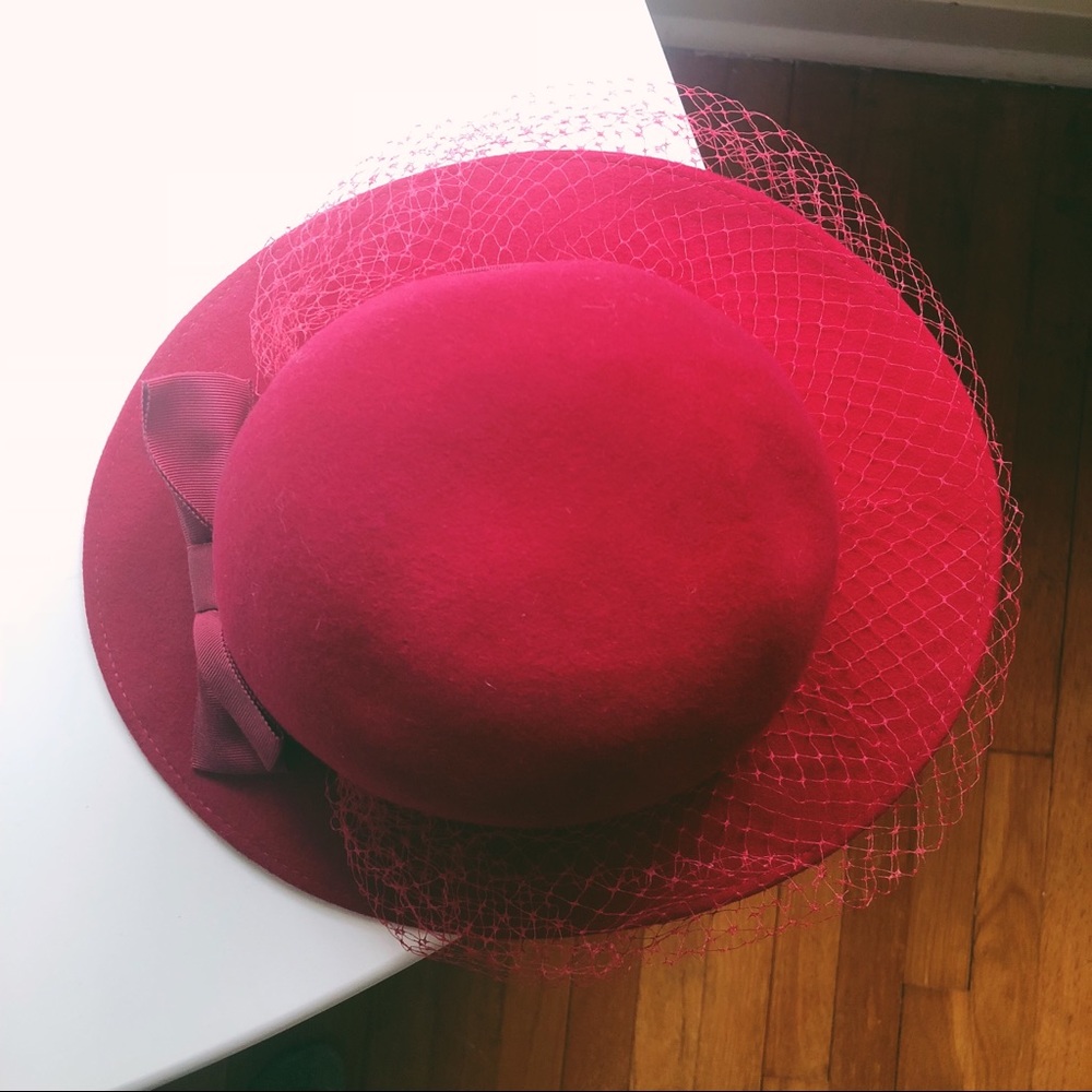 Vintage Red Bird Cage Veil Hat